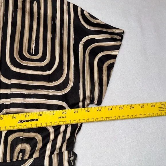Donna Karan Black Cream Geometric Printed Midi Shirt Dress Buttons Down Size 16 - Picture 14 of 16